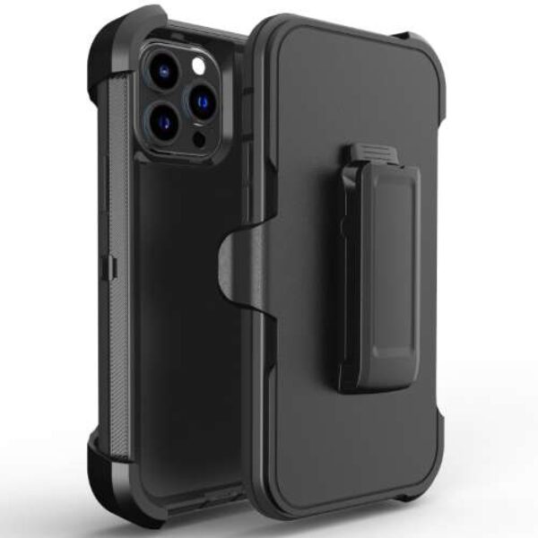 D1 Plain Black Iphone 14 Pro Max 67inch Hybrid Robot Hard Case With Belt Clip Heavy Duty 1308